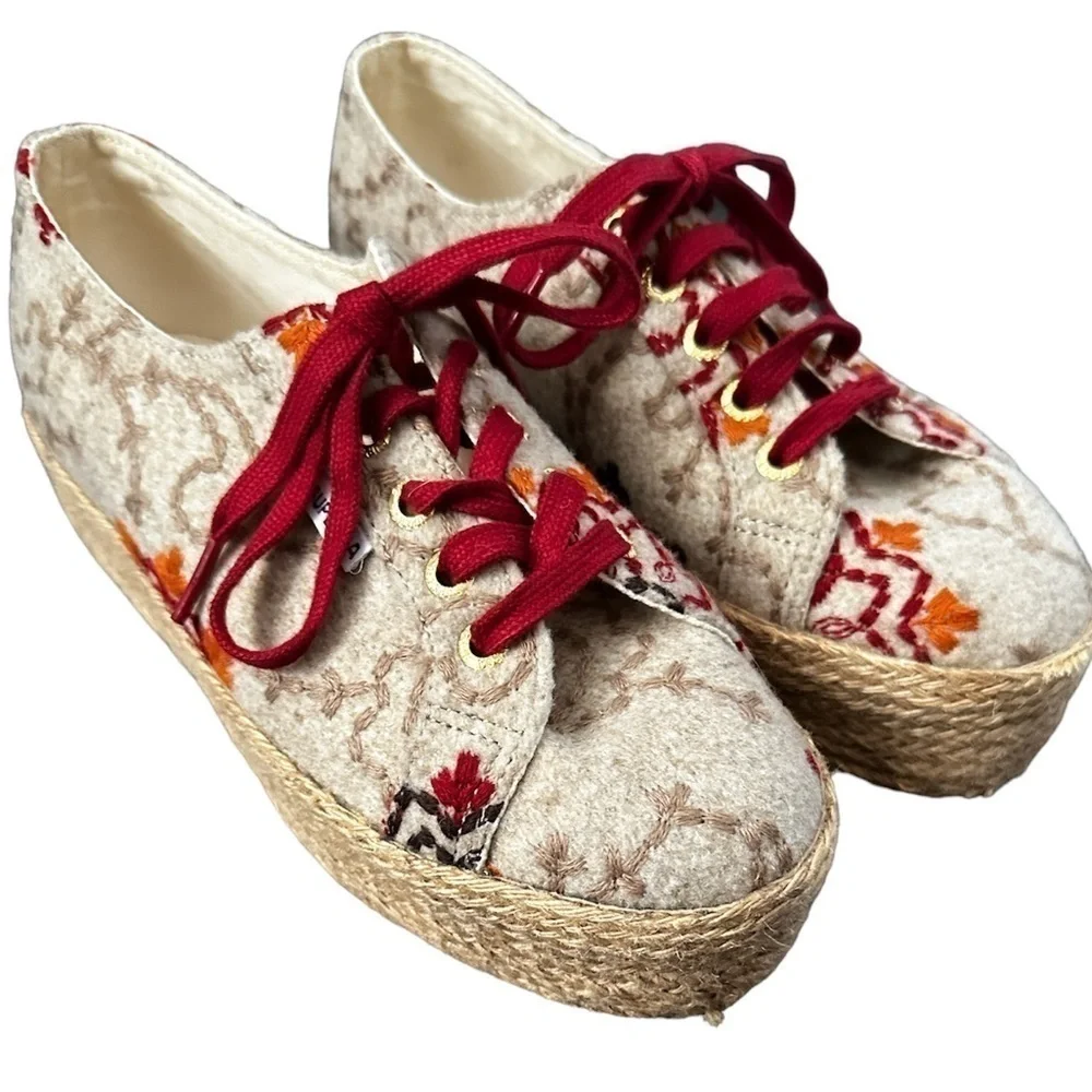 SUPERGA Wool Embroidered Espadrilles Platform Sneakers Shoes 7.5
